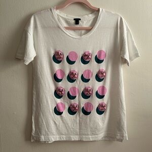 J. Crew White Tee with Pink and Green Design
